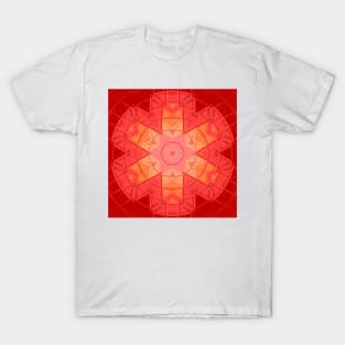 Mosaic Mandala Flower Red and Orange T-Shirt